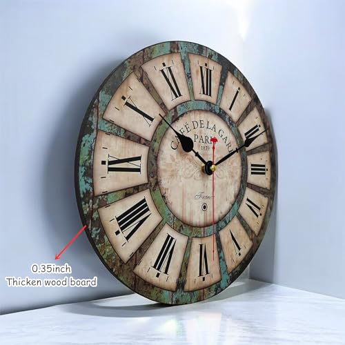 Qukueoy 12 Inch Silent Round Wooden Wall Clock Rustic Country Style thumb #3