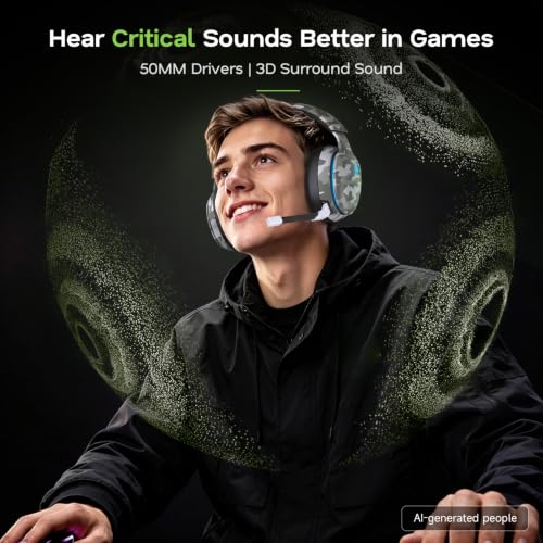 Image of AOC 2.4GHz Wireless Gaming Headset for PS5, PS4, PC, Switch, 45Hr, Camo | Bluetooth 6.0 Gaming Headphones with Noise Canceling Mic, 7.1 Virtual Surround, Great for Fortnite & Call of Duty /FPS Gamers