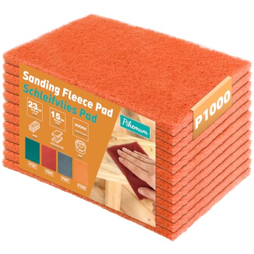 12 Pack 6" x 9" Ultra-Fine Scuff Pads, Orange 1000 Grit – Non-Woven General Purpose Scuff Pads for Finishing, Polishing &amp; Smooth Surface Prep – Thick Design for Auto Body &amp; Woodworking