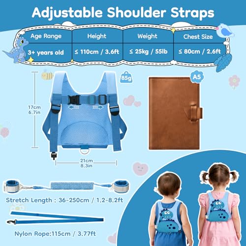 Image of Dr.meter 3 in 1 Toddler Harness Leash with Key Lock for Boys Girls | Cute Dinosaur Kids Safety Harness + 8.2ft Anti Lost Wrist Link Child Walking Assistant Strap for Outdoor Activity Travel