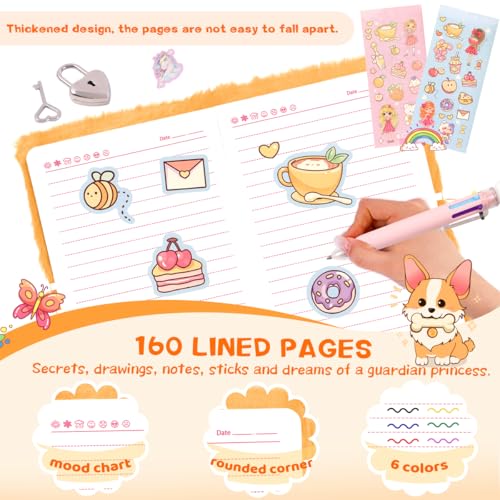 Image of Corgi Diary with Lock,Fluffy Dog Diary for 6 7 8 Year Old Girl,Kids Journal Notebook Gift Set with Multicolored Pen,Plush Secret Diary Lined 160 Pages,Christmas Birthday Gift Set for Kids