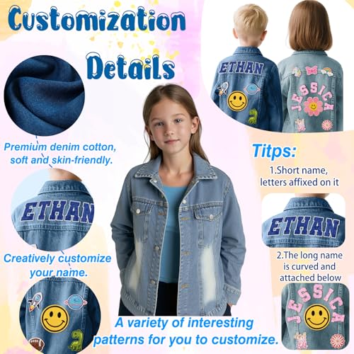 Personalized Kids Jean Jacket with Name Patch for Girls Boys Custom Denim Long Sleeve Jacket Coat, Birthday Christmas Gifts 1-12 Years4
