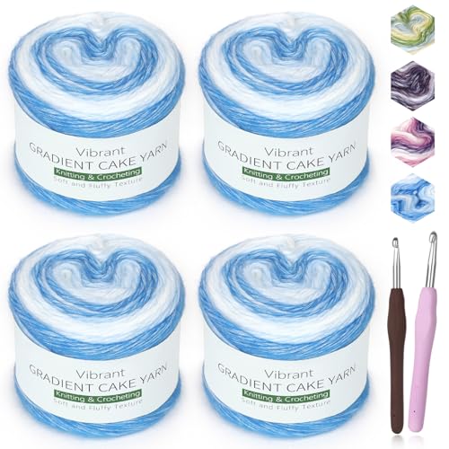 Image of Katech Yarn for Crocheting-Gradient Cake Yarn-4x100g 60% Cotton 30% Acrylic 10% Wool -Perfect for Scarves, Shawls, Blankets, and Garments That Stand Out with Style(E)