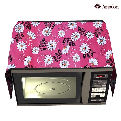 Image of Microwave Oven Top Cover 35x100 cm | Wipe Clean Fabric | 4 Utility Pockets (Floral-21)