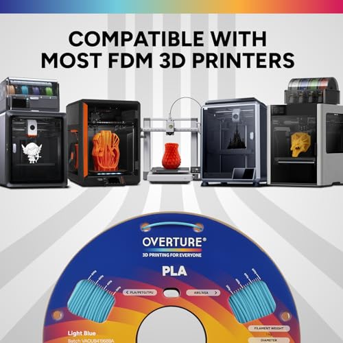 Image of OVERTURE High Speed PLA Filament 1.75mm, Neatly Wound 3D Printer Filament 1kg Spool (2.2lbs) Rapid PLA, Dimensional Accuracy + /- 0.02 mm, Fit Most FDM 3D Printers (Light Blue)