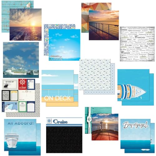 Custom Bundle - 13 Cruise Travel Vacation Themed 12" x 12" Scrapbook Papers - Various Brands