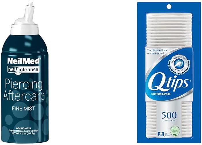 NeilMed NeilCleanse Piercing Aftercare Fine Mist 6.3 Fluid Ounce Bundle with Q-Tips Cotton Swabs 500 Count