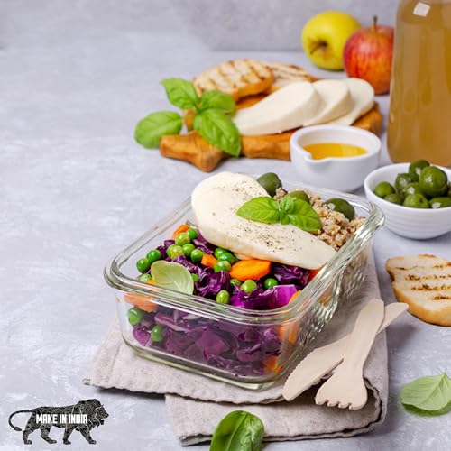 Image of Cutting EDGE 640ml Rectangular Borosilicate Glass Food Container (Set of 1) | food storage, meal prep, refrigerator use, microwave safe, transparent body, everyday kitchen home & office use