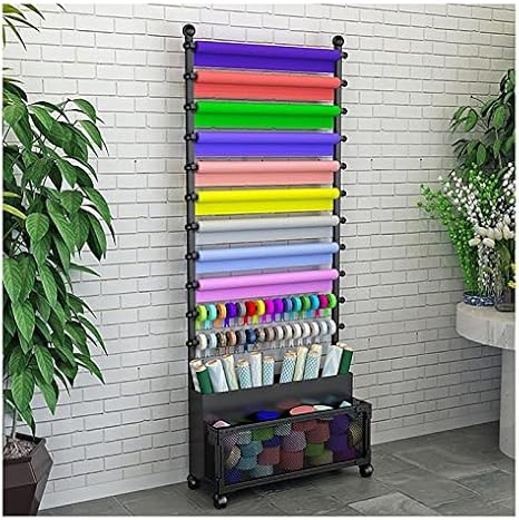 Movable Storage Holder for Scarves and Ribbons, Freestanding Wrapping Paper Display Stand with Partitions, Heavy-Duty Clothes Hanger Rack for Florists and Gift ,Black 39.,Black 31.5x10.24x66.93IN