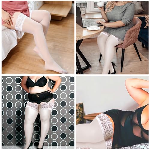 Image of Buauty Plus Size Thigh High Stockings with Silicone Lace Top for Stay-Up Comfort,sheer Stay Up Lingerie Pantyhose for Women