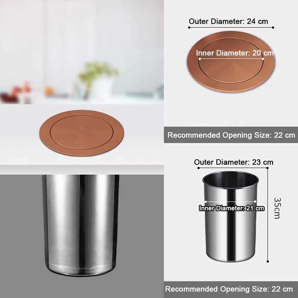 Tapa Para Cubo De Basura De Encimera Empotrable, Tapa Para Conducto De Residuos, Cubo De Basura De Cocina Redondo De Acero Inoxidable Con Tapa Abatible Para Restaurante, Cocina, Baño, Oro Rosa