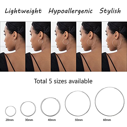 SWEETV 925 Sterling Silver Hoop Earrings for Women Lightweight Endless Silver Thin Hoops, 20/30/40/50/60MM4