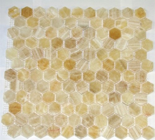 Marble 'n things Honey Onyx Hexagon Pattern Polished Mosaics Meshed on 12