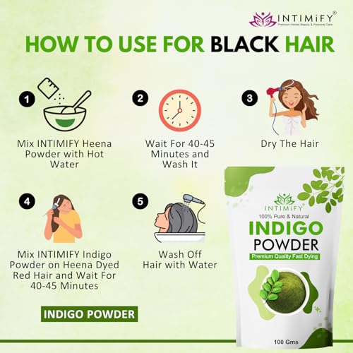 Image of INTIMIFY Indigo Powder For Black Hair | Natural Hair Colour For Women & Men 100 gms (Pack of 1)