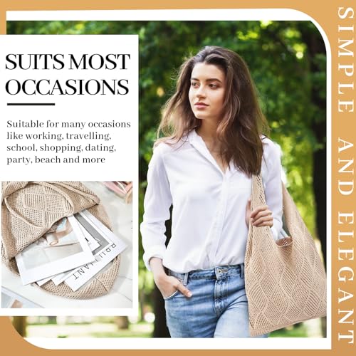 Aliceset 2 Pack Crochet Mesh Beach Tote Bag with Letter Patch Pocket Summer Beach Tote Bohemian Straw Transparent Bag4