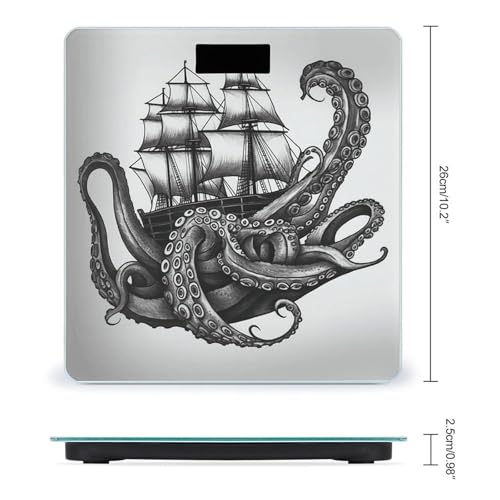 Báscula digital corporal octopus y barco blanco y negro miniatura 2