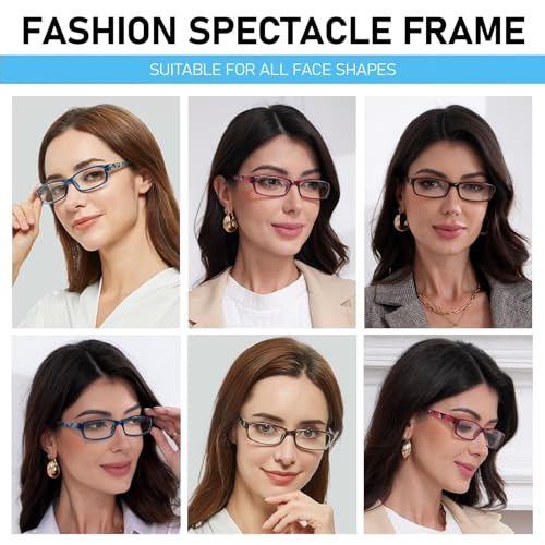 Image of Kerecsen Reading Glasses 5 Pairs Fashion Ladies Readers Spring Hinge with Pattern Print Eyeglasses for Women (Blue, 3.0, x)