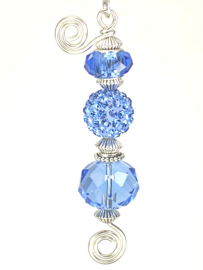 Beautiful Faceted Blue Glass and Faux Rhinestone Ceiling Fan Pull Chain