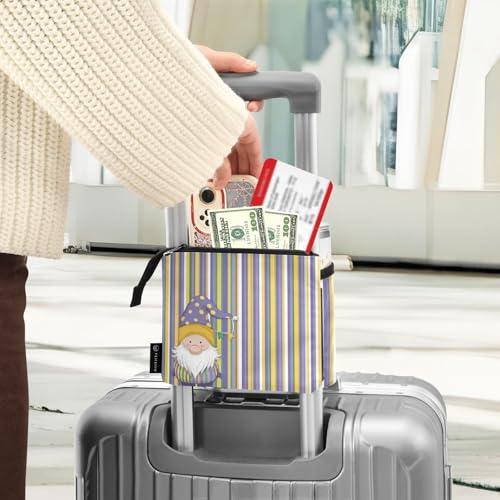 Image of Luggage Cup Holder for Suitcases Free Hands Suitcase Cup Holder Travel Luggage Drink Holder Portable Luggage Cup Caddy Bag Carrier with Handle Stripe Mardi Gras Gnome