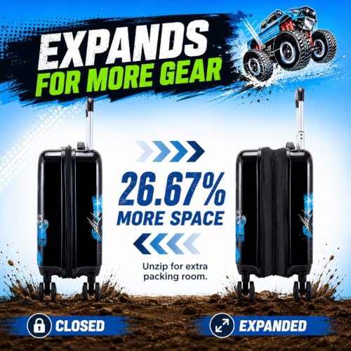 Image of CCJPX 5Pcs Kids Suitcase for Boys, 16 inch Travel Luggage Set with Spinner Wheels, Truck Hardside Carry on Toddler Rolling Suitcase Airline Approved (Black)