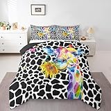 Erosebridal Rainbow Giraffe Comforter Twin Cute Animal Bedding Set, Black and White Giraffe Print Down Comforter Hippie Tie Dye Slatters Bed Set Street Graffiti Watercolor Quilted Duvet