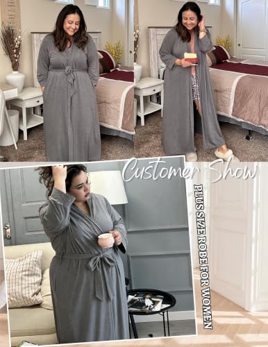 Image of IN'VOLAND Womens Plus Size Kimono Robes Long Knit Bathrobe Ladies Sleepwear