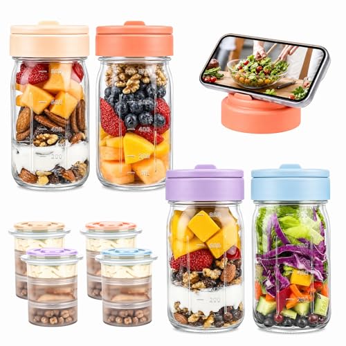 TQRR 4 Pack Overnight Oats Containers with Lids, 32 oz Glass Storage Jar