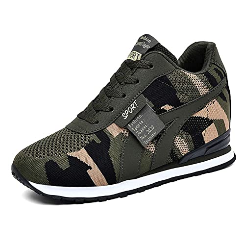 WILTENA Womens Mesh Breathable Camouflage Sneakers Ladys Invisible High-Heeled Wedge Platform Shoes