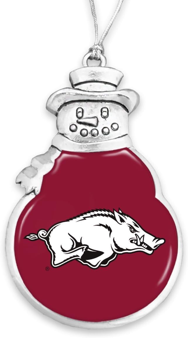 Arkansas Razorbacks Snowman with Team Logo Silver Christmas Ornament Gift UA