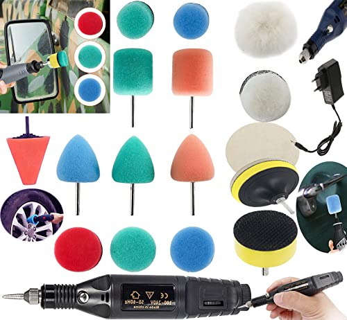 Image of DIY Crafts Mini Cone 1-3 inchinch Choice 1-7 inchinch Sponge Buffing Waxing Pad Drill Adapter Tight Area Detailing Polish Sealing Glaze + Mini Variable Speed Machine DIY Kit (15x 3x Felt 3x Fur Pad, 4 inchinch.)