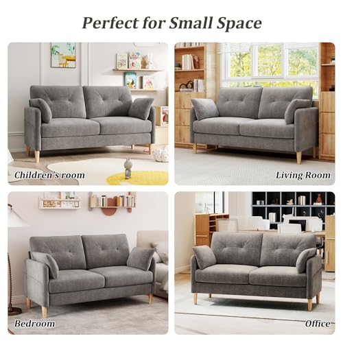 Image of Hanherry Loveseat Sofa, 62.6 inch Small Couch for Living Room, Comfy Chenille Fabric Love Seat for Bedroom with Throw Pillow,Removable Cushion Cover,Couches for Small Space,Apartment,Dorm