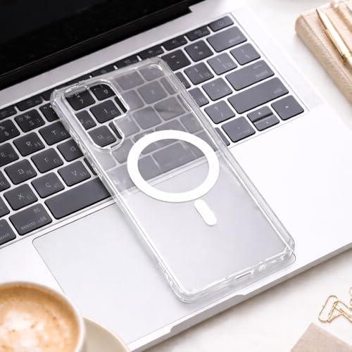 Image of amazon basics Slim PC Magnetic Case | Ultra Lightweight Paper Series Frosted Back Cover with Magnatic Ring Support & Camera Protection for Samsung Galaxy S25 Ultra 5G (Clear)