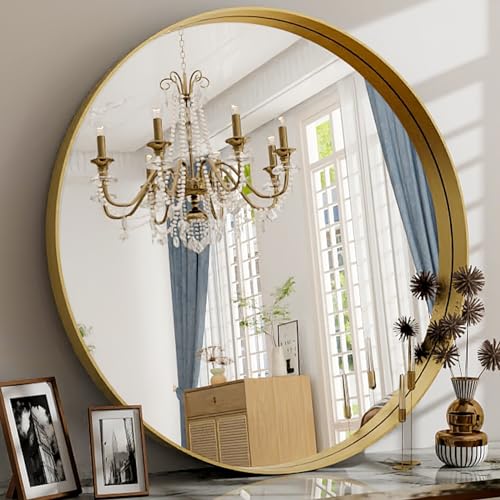 30 Inch Round Bathroom Mirror - Wall Mounted Circle Mirror with Metal Frame, Modern Mirror Suitable...