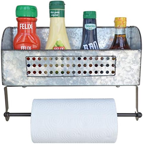 ShabbyDecor Farmhouse Paper Towel Holder with Shelf Rustic Toilet Paper Holder Galvanized Metal Bathroom Accessories