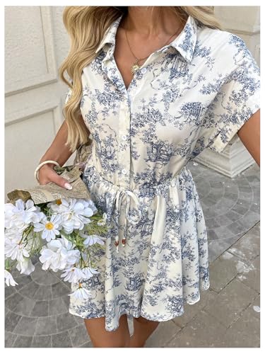 SOLY HUX Women's Floral Print Button Short Sleeve Summer Boho Flowy Short Dress Beach Vacation Clothes2