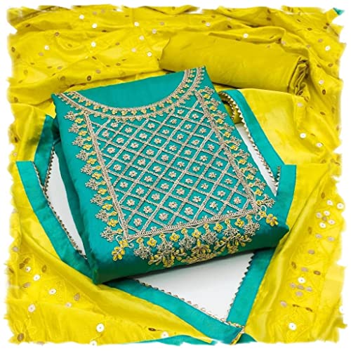 Image of Y2Y Women's Heavy Cotton Embroidery Work Unstitched Salwar Suit Dress Material With Chanderi Work Dupatta (Free Size Multi Color)