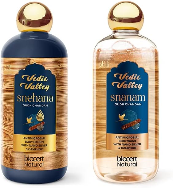 Vedic Valley Body Care Combo For Healthy skin | Oud Chandan Body Wash (300 ml) & Body Lotion (300 ml) | Cleansing and Moisturising