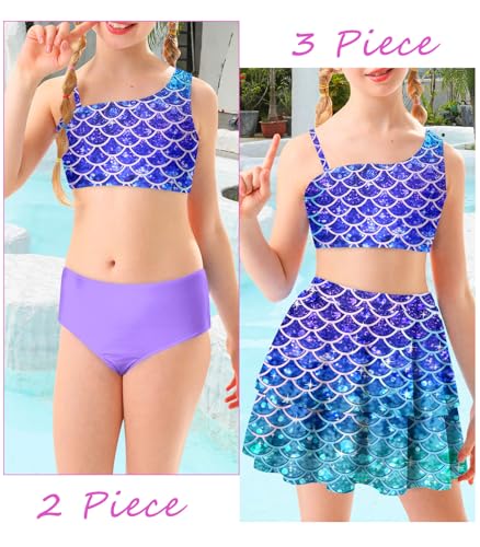 Image of RAISEVERN Girls Swimsuit 3 Piece Bathing Suits Cute Swimwear for 5-12 Years