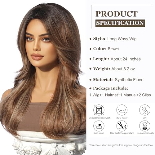 Esmee Long Wavy Brown Wigs for Women Natuaral Synthetic Hair Heat Resistant Ombre Wig for Daily Party Cosplay Use - Image 2