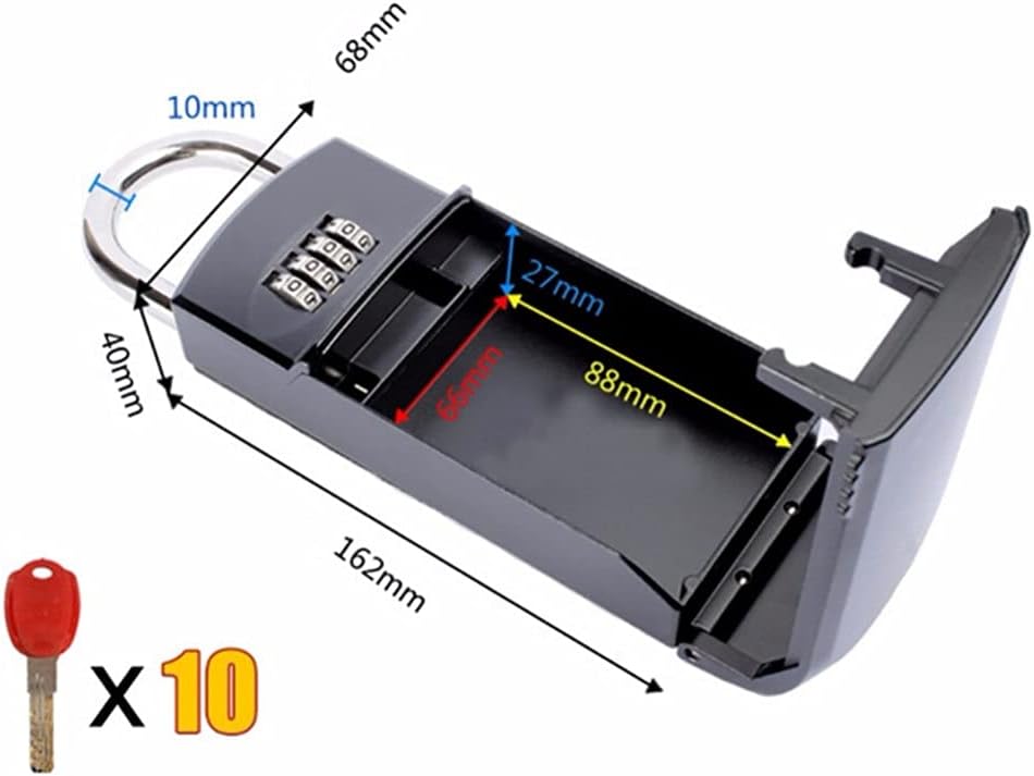 JSEIAJB 4 Digit Combination Password Key Storage Security Door Lock Zinc Alloy Keyed Padlock Box Organizer Free Installation with Hook