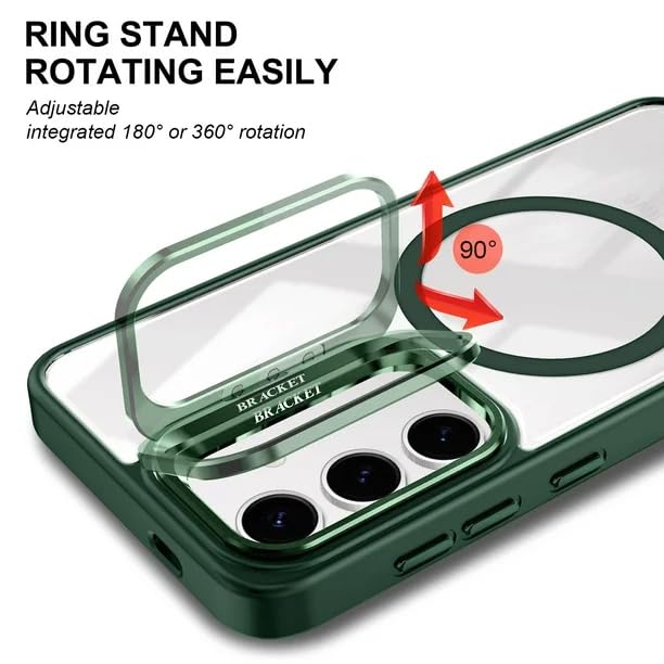 Image of VONZEE Polycarbonate Compatible for Samsung S25 Plus 5G Case, (Compatible with Magsafe) Protective Case, Built-in Stash Stand Phone Case, Scratch-Resistant Back Cover,|Green