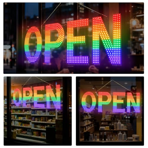 Image of LED Open Signs for Business,40 inchL x 14 inchW Large Open Sign LED with 3 Scene Modes, Ultra Bright Adjustable Light Up Bar Sign for Storefront Window Glass Door Shop Store Salon Cafes Restaurant (Rainbow Colors)