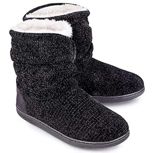 LongBay Ladies’ Chenille Knit Warm Boots Slippers Soft Plush Fleece Booties Slipper Memory Foam Women Bootee Slippers…