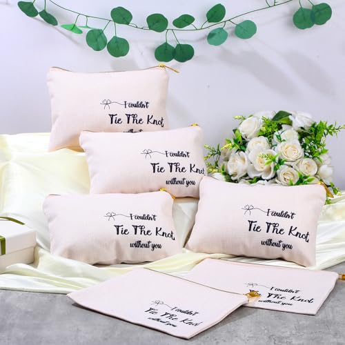 Kacctyen Set of 6 I Couldn't Tie the Knot Without You Cosmetic Bag Bridesmaids Proposal Gift Bag Bridal Party Wedding Bridesmaids Supplies for Bridal Shower Wedding Bachelorette Party4