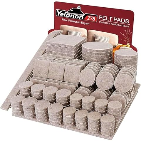 Yelanon Felt Furniture Pads -278 Pcs Furniture Pads Hardwoods Floors Self Adhesive, Cuttable Felt Chair Pads, Anti Scratch Floor Protectors for Furniture Feet Chair Legs, Furniture Felt Pads,Beige Cover