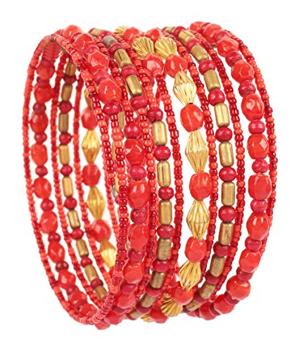 Image of Touchstone Indian Colorful Bead Bracelet Bollywood Beaten Metal Beads Openable Broad Cuff Bracelet in Gold or White Tone for Women.