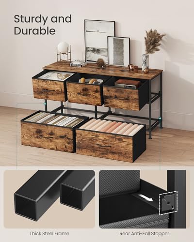 Image of SONGMICS BELLAH Collection - Dresser for Bedroom, Chest of Drawers, Storage Organizer Unit, Closet, Entryway, Steel, 5 Drawers, Industrial, Rustic Brown and Ink Black ULGS322B02S