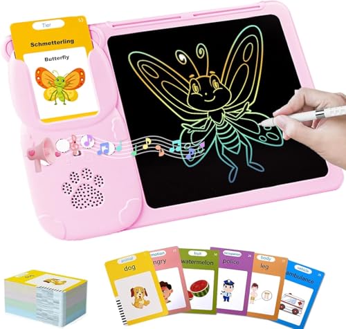 Image of 112 Talking Flash Cards with LCD Writing Tablet for Kids 3-8 Years, Rechargeable Learning & Drawing Board, Educational Toy for Boys & Girls, Preschool Learning Gift, Pink Doodle Board