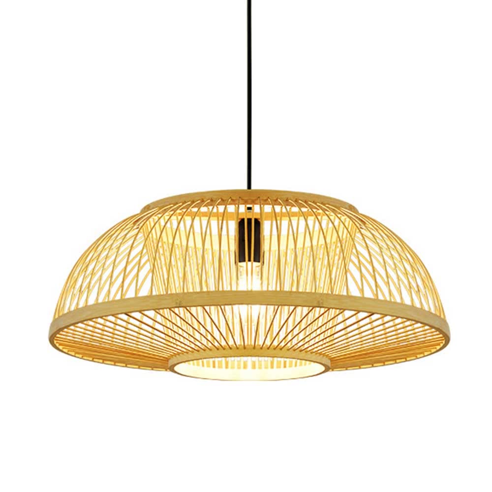 OZBMA Handmade Dome Pendant Light Bamboo Bulb Guard for Ceiling Lamp Natural Rattan Hanging Lighting Fixture with Woven Chandelier 1-Light Bowl Shape Shade (size_name 50cm)