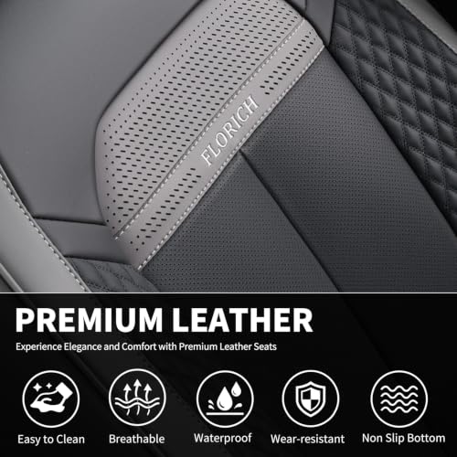 Image of FLORICH Full Set Car Seat Covers, Breathable Waterproof Nappa Leather Seat Covers, Gary Seat Covers, Automotive Interior Cover Universal for Cars SUV Truck Sedan - Gary&Black
